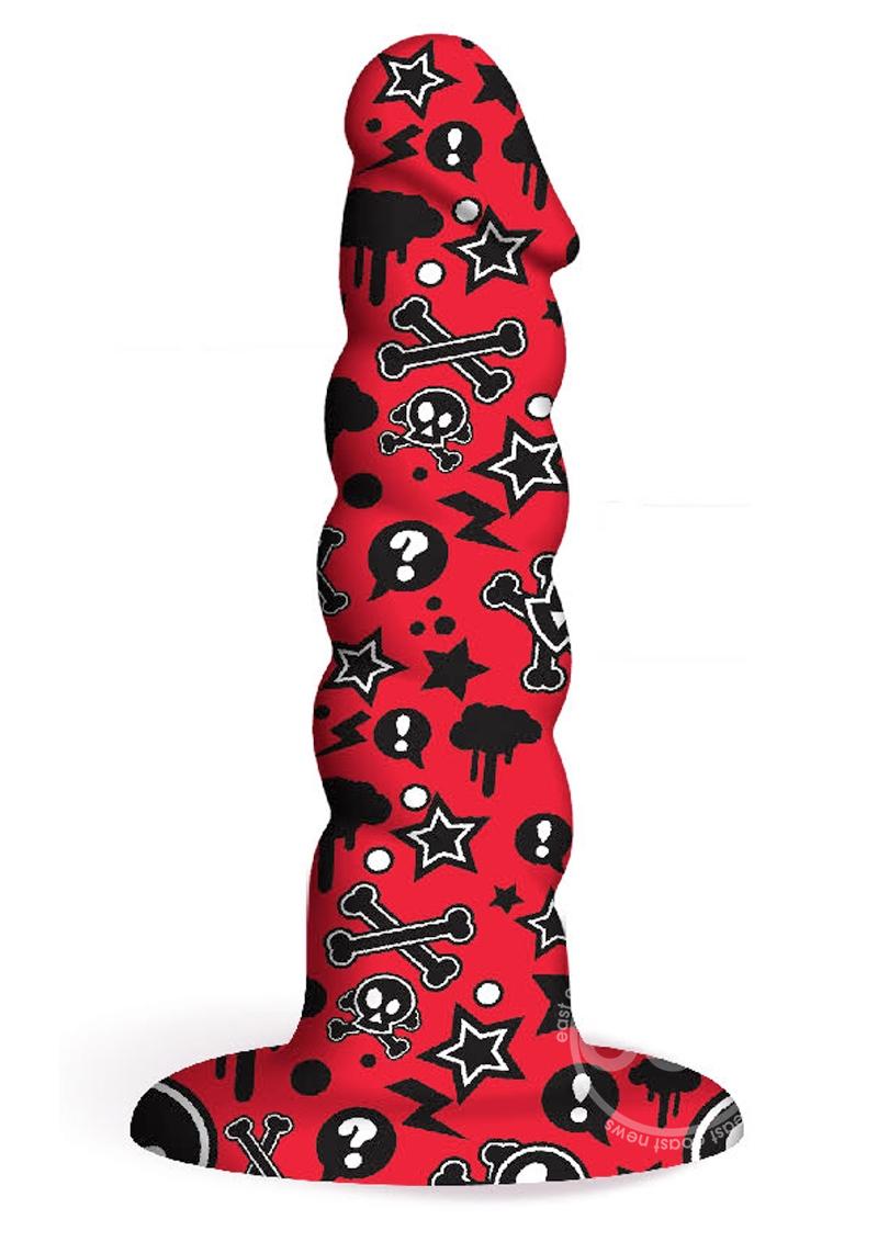 Collage Goth Girl Twisted Silicone Dildo- Red