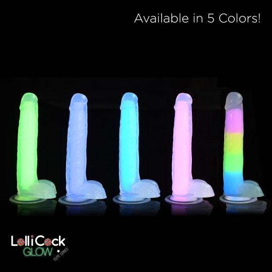 Lollicock 7 Inch Glow in the Dark Silicone Dildo with Balls (Choose Color)