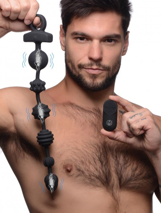 Master Series 21X Dark Rattler Vibrating Silicone Anal Beads with Remote