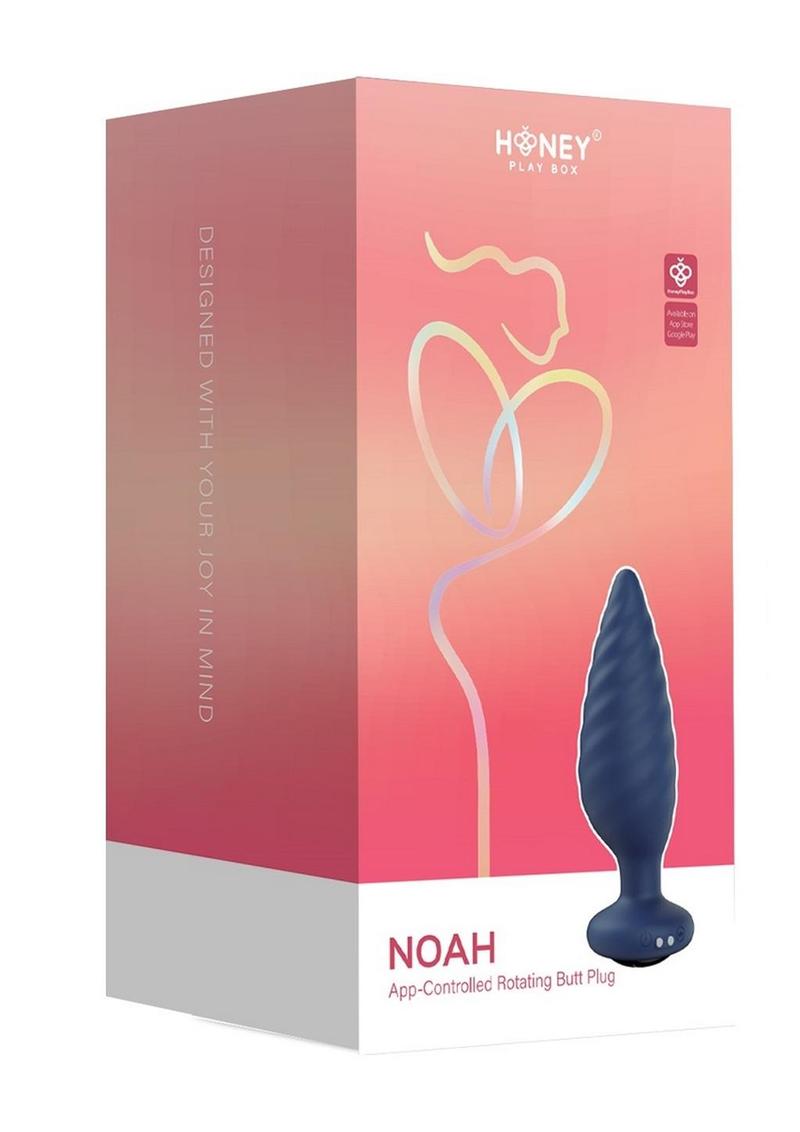 Noah App Controlled Rechargeable Silicone Rotating Butt Plug- Blue/Black (In Stock Oct 16th)