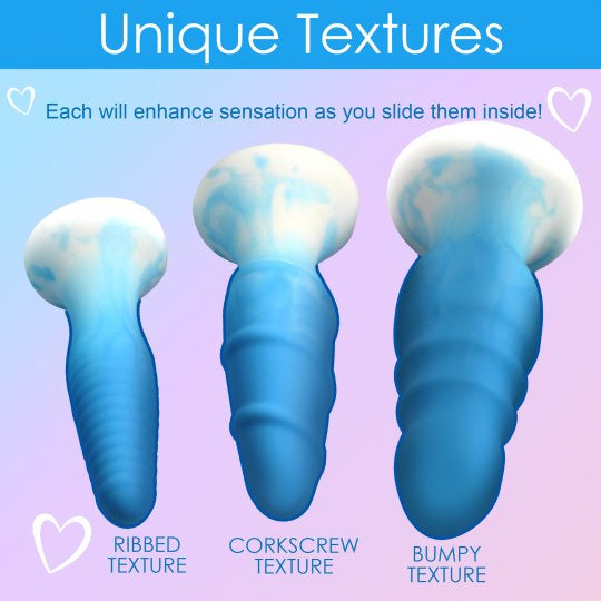 Simply Sweet 3 Piece Silicone Butt Plug Set- Blue