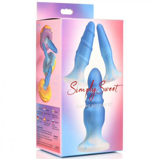 Simply Sweet 3 Piece Silicone Butt Plug Set- Blue