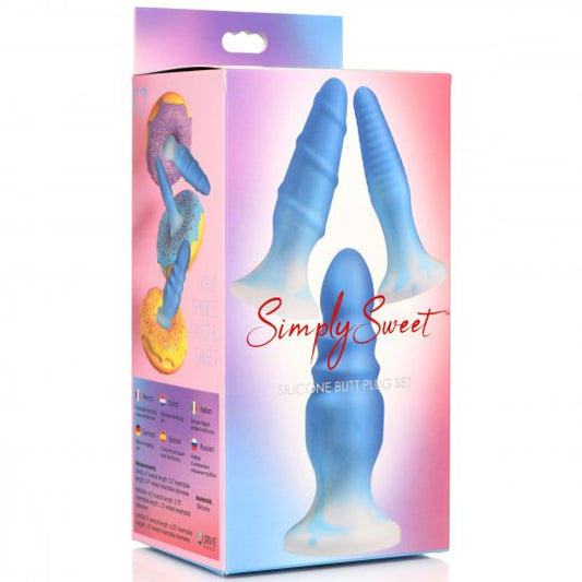 Simply Sweet 3 Piece Silicone Butt Plug Set- Blue