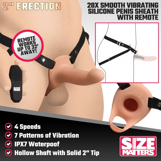 Size Matters 2 Inch Erection 28X Smooth Vibrating Silicone Penis Sheath with Remote-Light