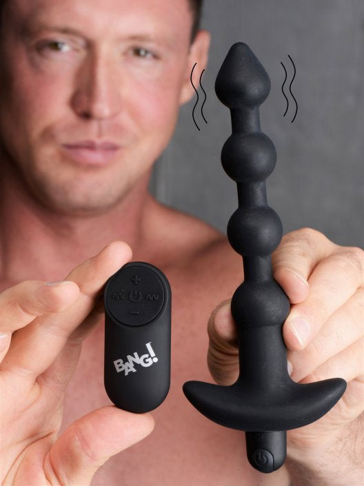 Bang Remote Control Vibrating Silicone Anal Beads- Black