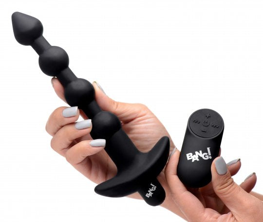 Bang Remote Control Vibrating Silicone Anal Beads- Black