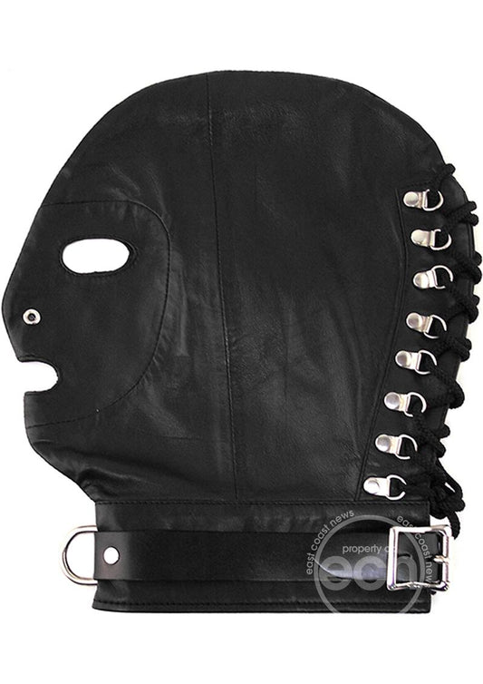 Rouge Leather Mask with D Ring and Lock Strap-Black