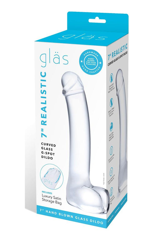 Glas Realistic Curved Glass G Spot Dildo 7”-Clear
