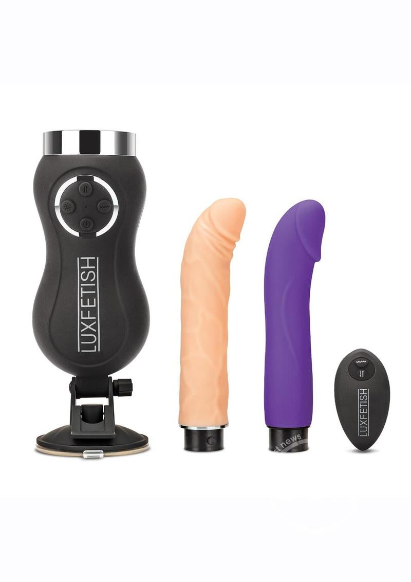 Lux Fetish Thrusting Rechargeable COmpact Sex Machine with Remote Control-Vanilla/Purple