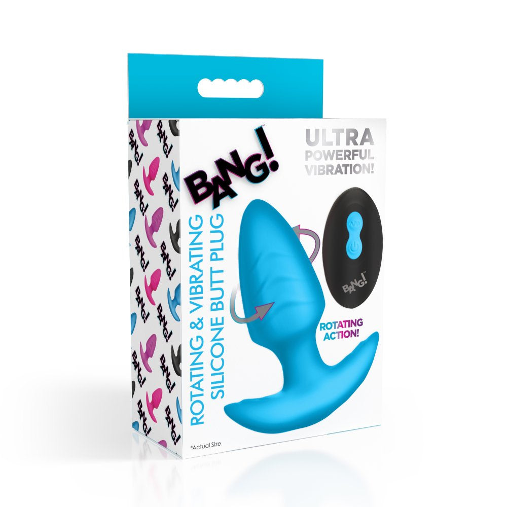 Bang Rotating and Vibrating Silicone Butt Plug- Blue