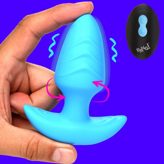 Bang Rotating and Vibrating Silicone Butt Plug- Blue