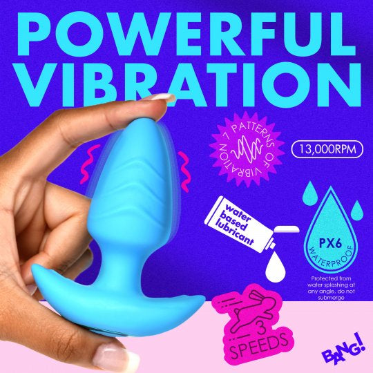 Bang Rotating and Vibrating Silicone Butt Plug- Blue