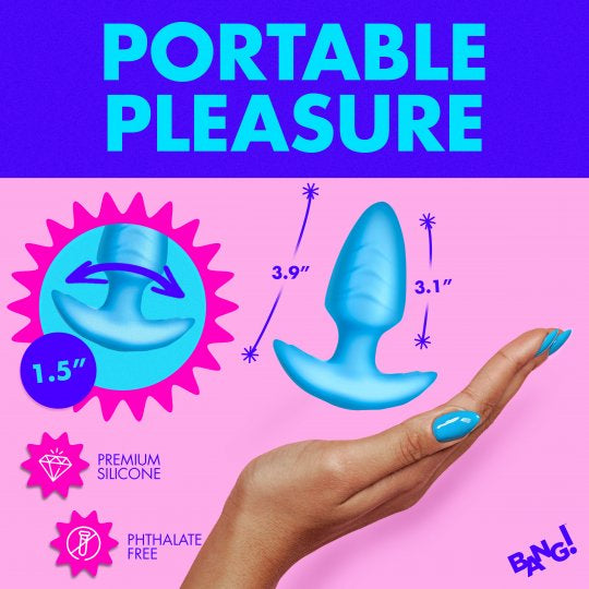 Bang Rotating and Vibrating Silicone Butt Plug- Blue