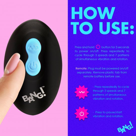 Bang Rotating and Vibrating Silicone Butt Plug- Blue