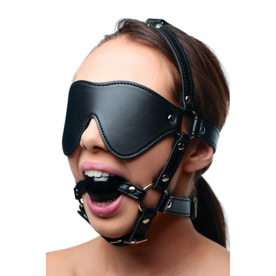 Strict Blindfold Harness and Black Ball Gag