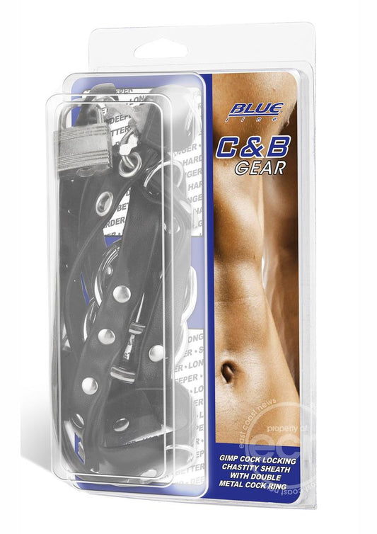 Blue Line C&B Gear Gimp Cock Locking Chastity Sheath with metal Double Cock Ring