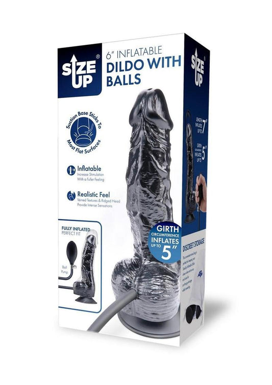 Size Up Ripple Inflatable Silicone Dildo with Balls in- Black