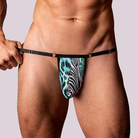 Male Power Go Wild Adjustable G-String- One Size- Multi Animal
