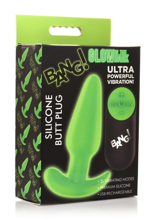 Bang! 21X Glow in The Dark Rechargeable Silicone Butt Plug-Green
