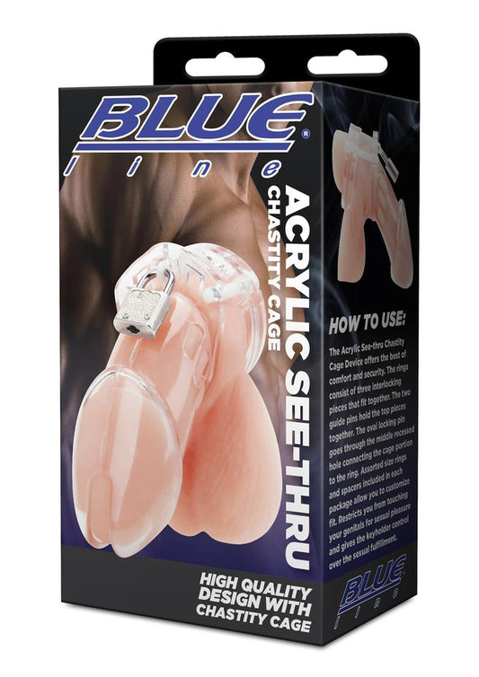 Blue Line Acrylic See-thru Chastity Cage- Clear