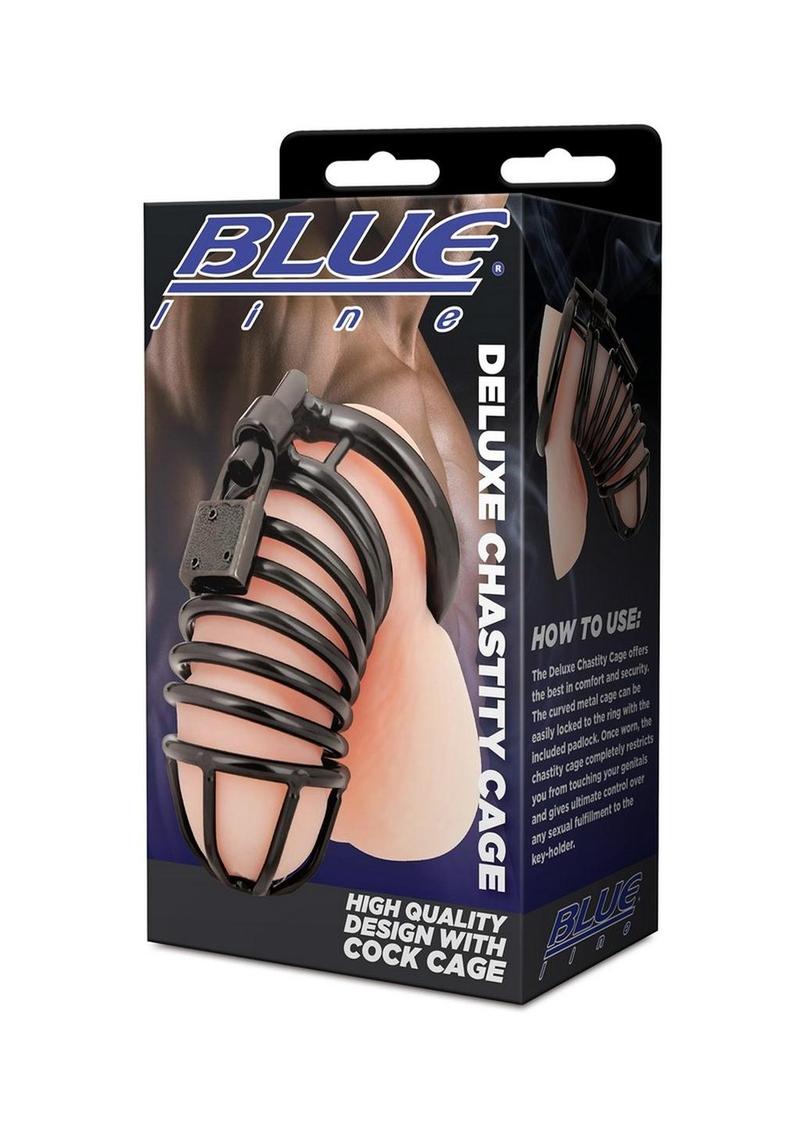 Blue Line Deluxe Chastity Cage- Black
