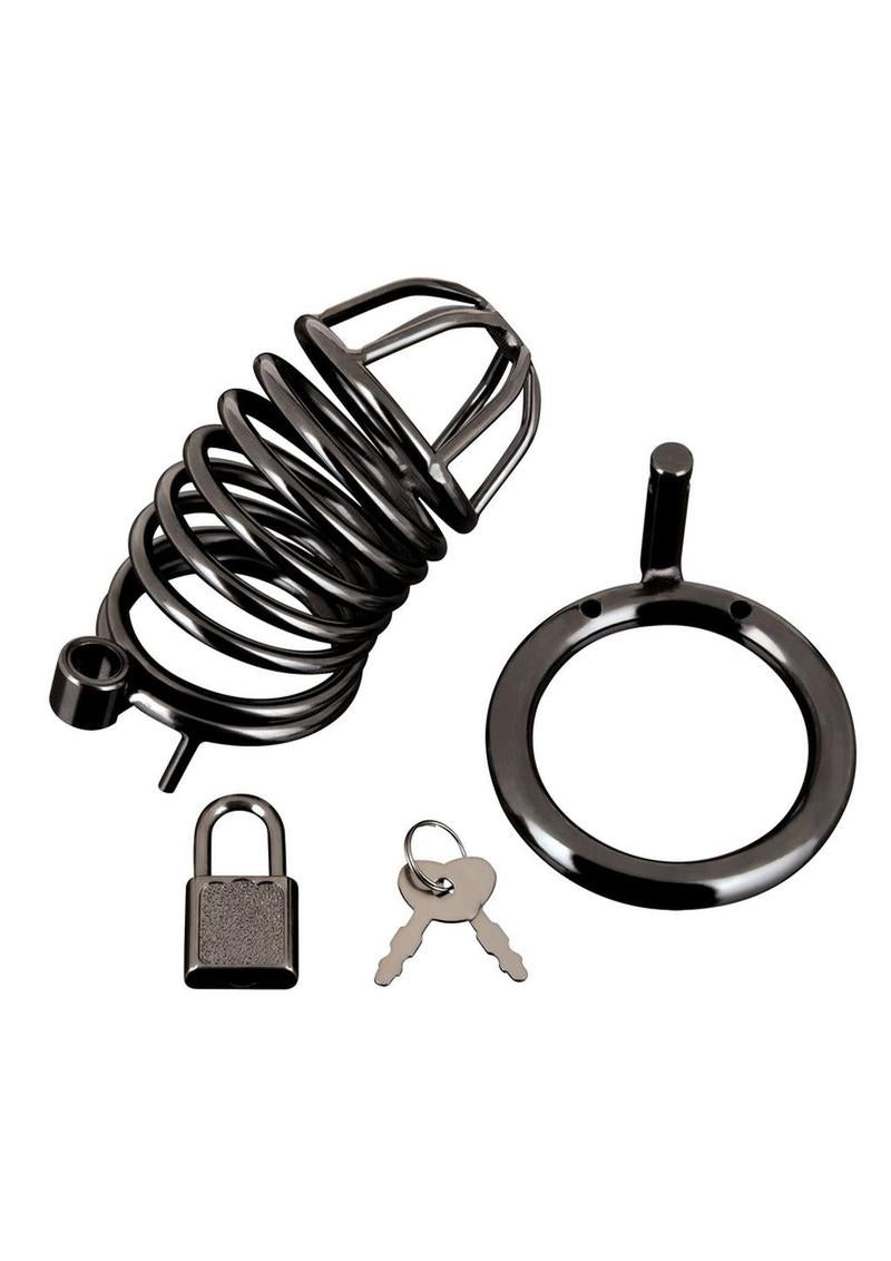 Blue Line Deluxe Chastity Cage- Black