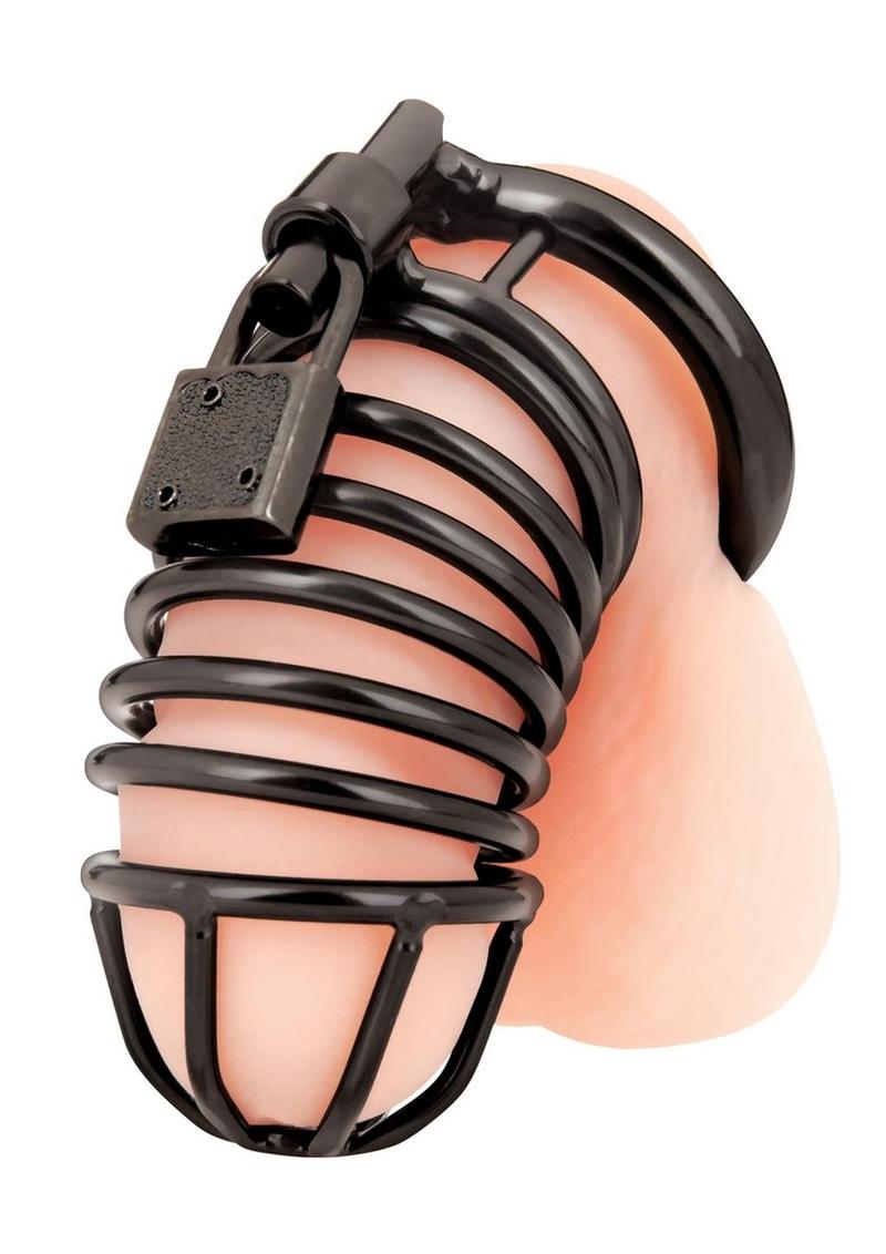 Blue Line Deluxe Chastity Cage- Black