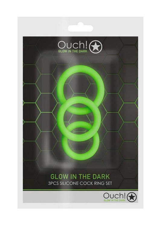 Ouch! Cock Ring Silicone Set (3pc) Glow in the Dark