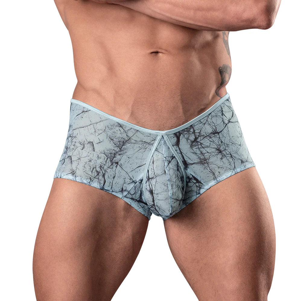 Male Power Marble Mesh Micro Mini Short Silver Blue (Choose Size)