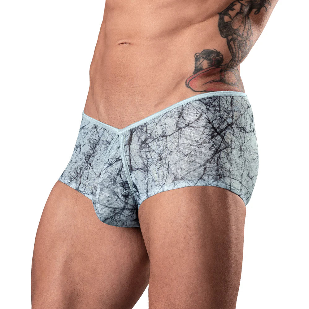 Male Power Marble Mesh Micro Mini Short Silver Blue (Choose Size)