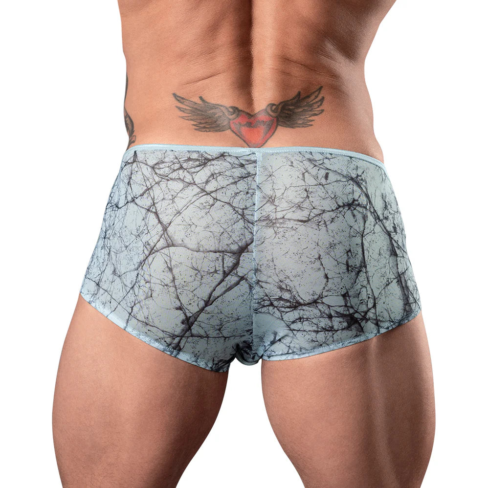 Male Power Marble Mesh Micro Mini Short Silver Blue (Choose Size)
