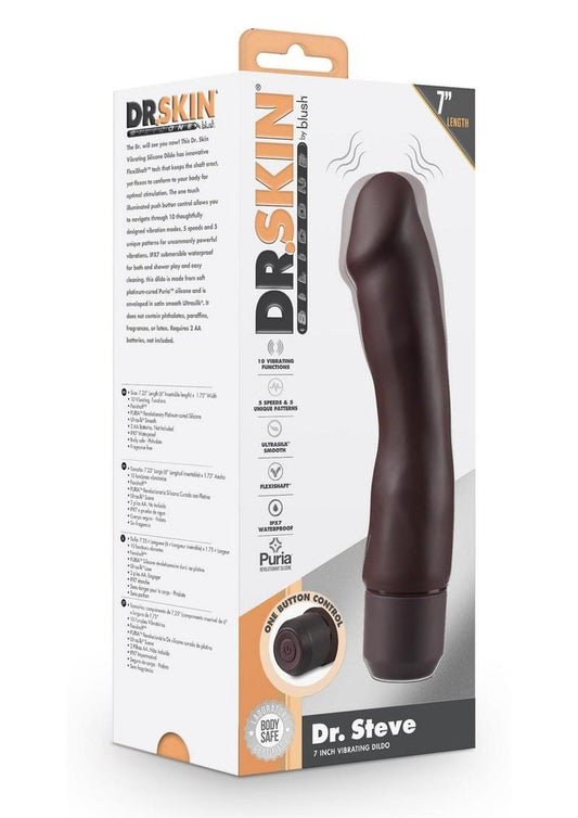 Dr. Skin Platinum Collection Silicone Dr. Steve Vibrating Dildo 7” Chocolate