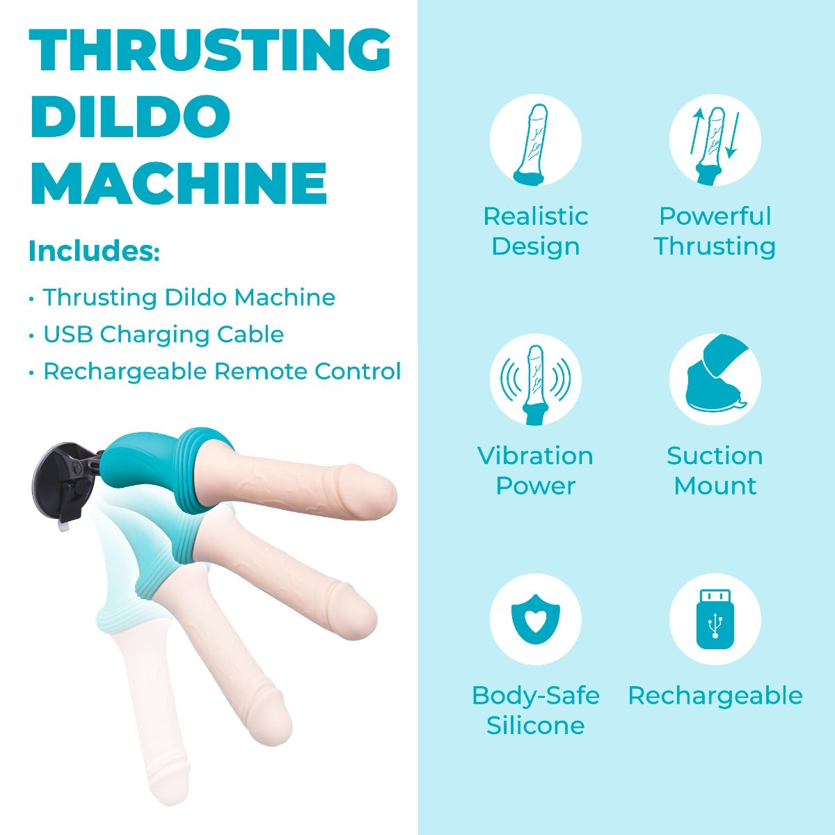 B-Vibe Thrusting Silicone Dildo Machine with Remote 6.5in