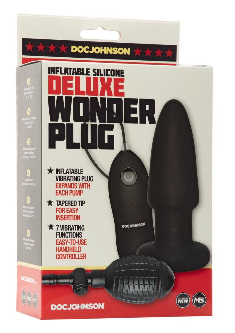Deluxe Wonder Plug Inflatable Silicone Vibrating Butt Plug with Remote
