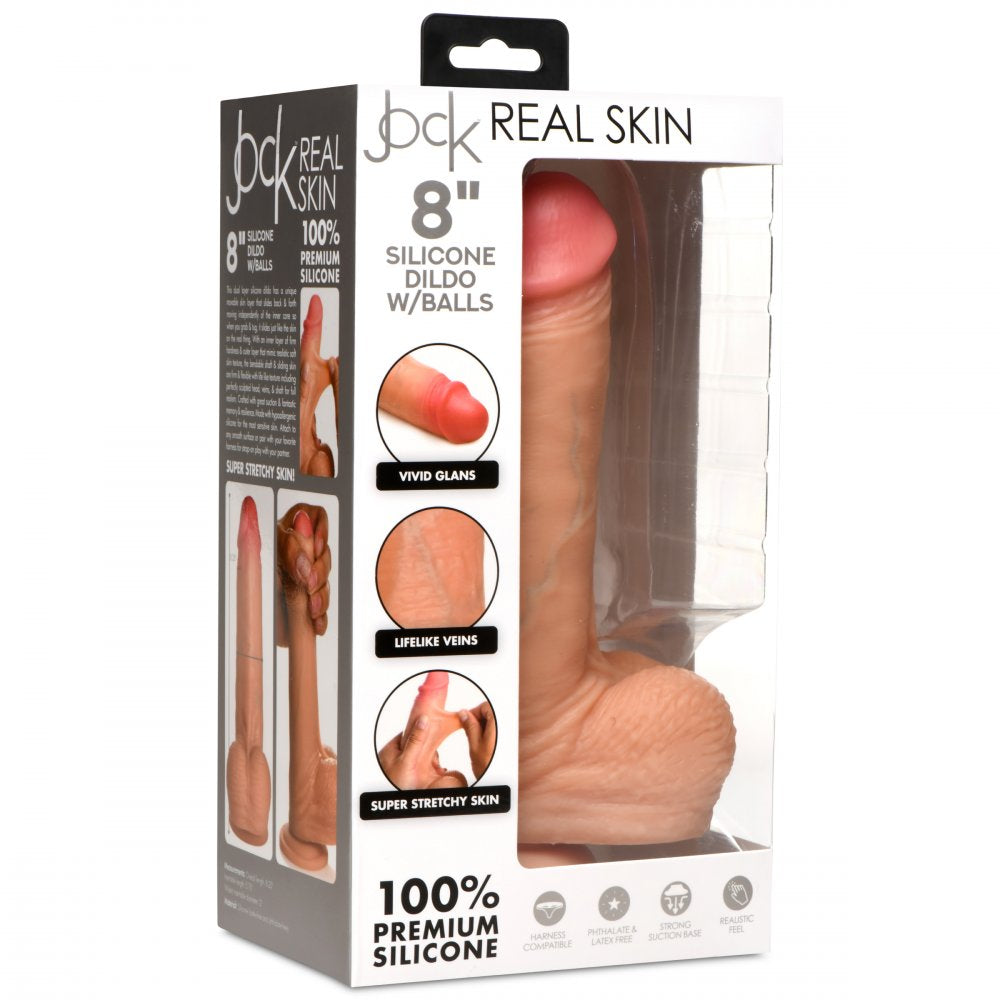 Jock Real Skin Silicone Dildo with Balls- 8 Inch